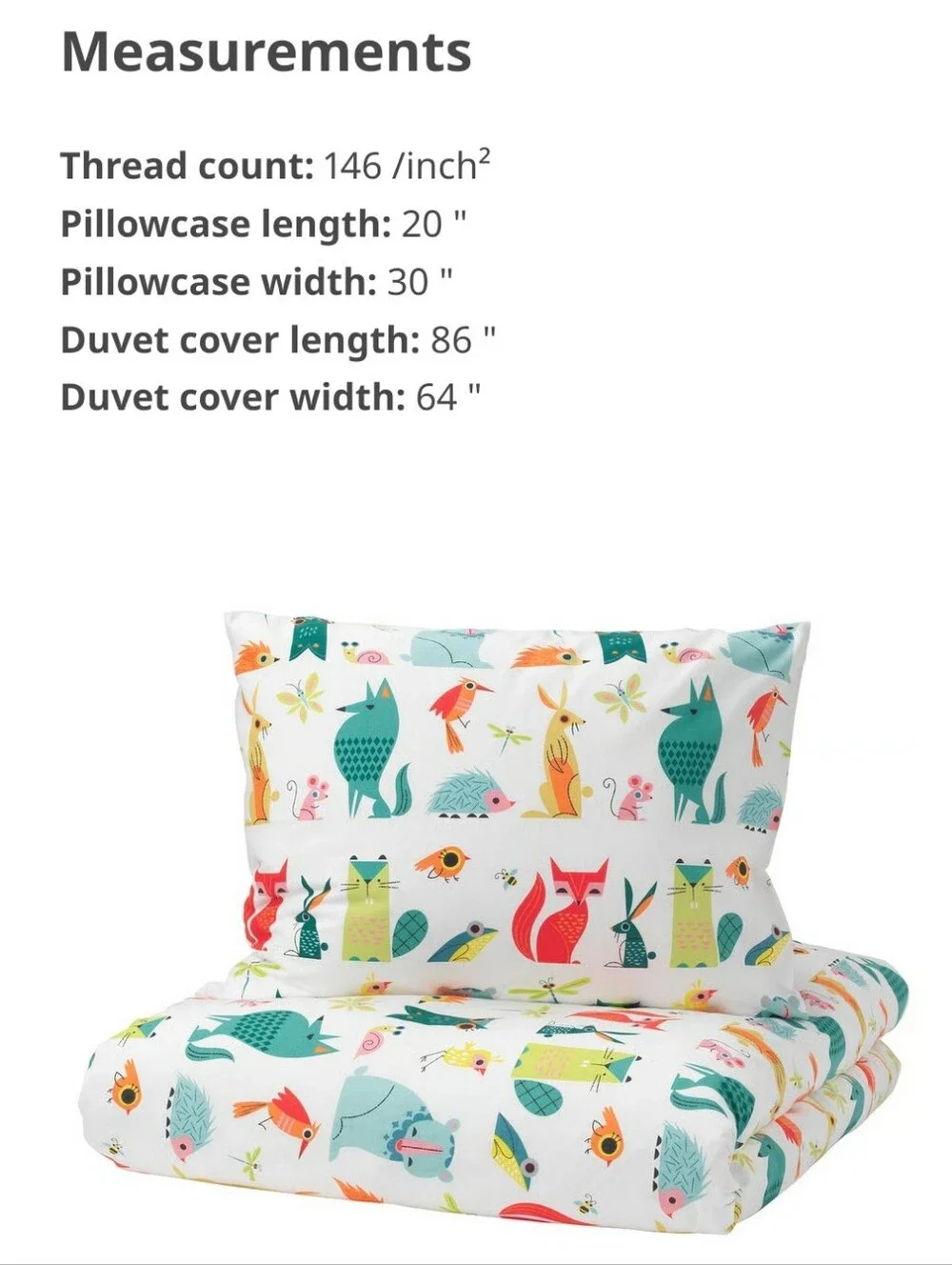 IKEA Lattjo Twin Duvet Quilt Cover 1 Pillowcase Set Snail Owl Bird Fox Rabbit